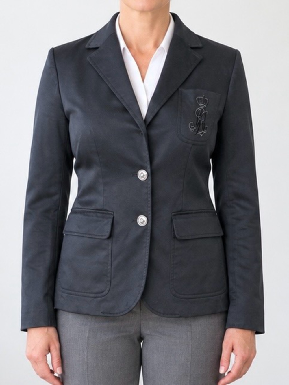 Lauren Ralph Lauren Black LRL Crest Embroidered Blazer Jacket 4 Equestrian EUC
